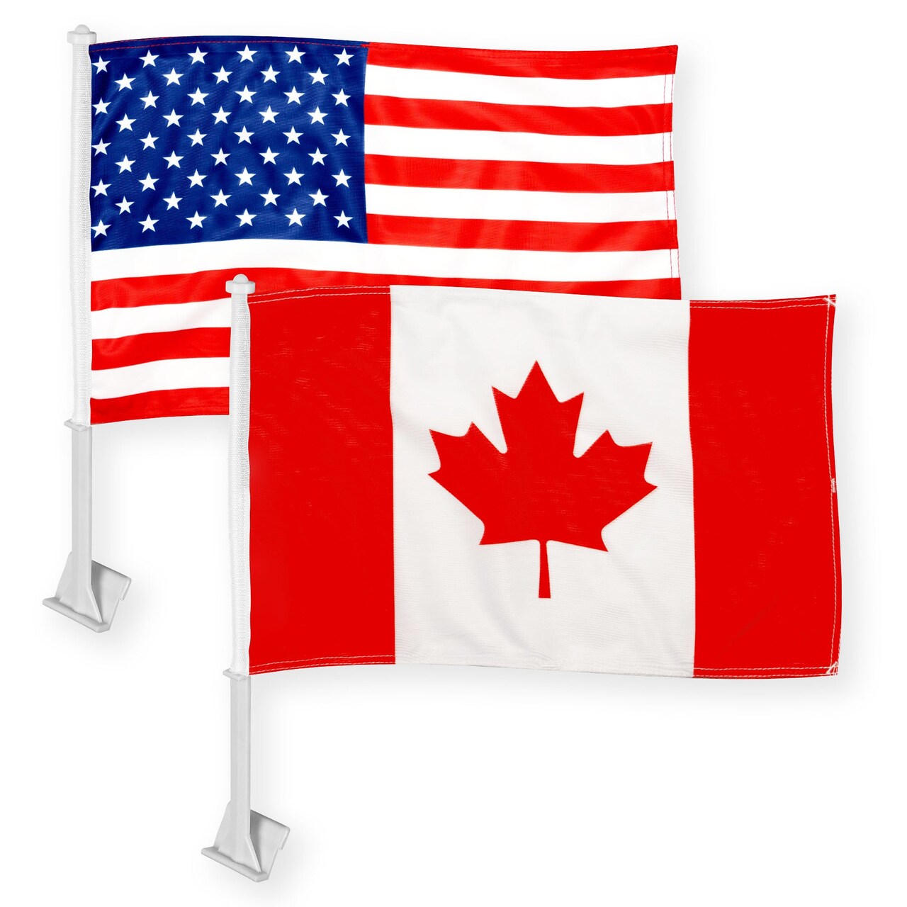 G128 Combo Pack: American USA Car Flag & Canada Canadian Car Flag 11x17 In | Both Double Sided Printed 150D Polyester | Flagpole Included | Perfect for Festival Celebrations, Parades